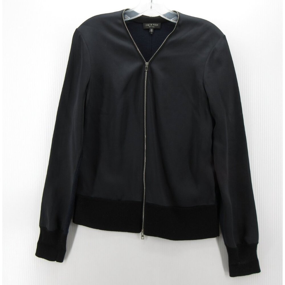Rag & Bone Jacket Medium Blue Vivienne Bomber Merino Wool Full Zip
